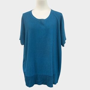 Eileen Fisher Woman Sweater Womens 1X Blue Tencel Merino Oversized Tunic Knit